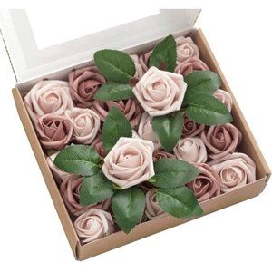 24 Count Warm Taupe & Nude Roses Buds Wedding Bouquet Centerpiece Flowers ~ New